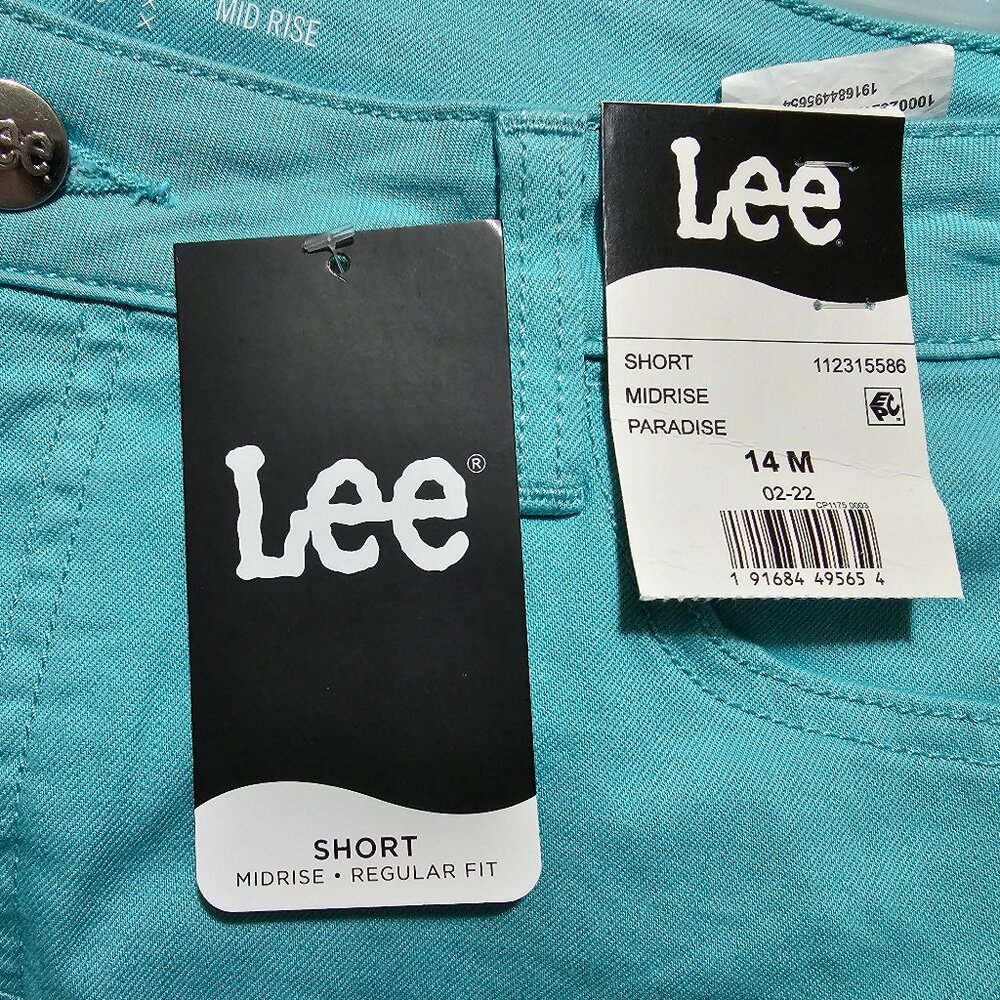 Lee Womens Plus Size 14M Cuffed Shorts Midrise 5" Turquoise Regular Fit Stretch - Picture 5 of 6